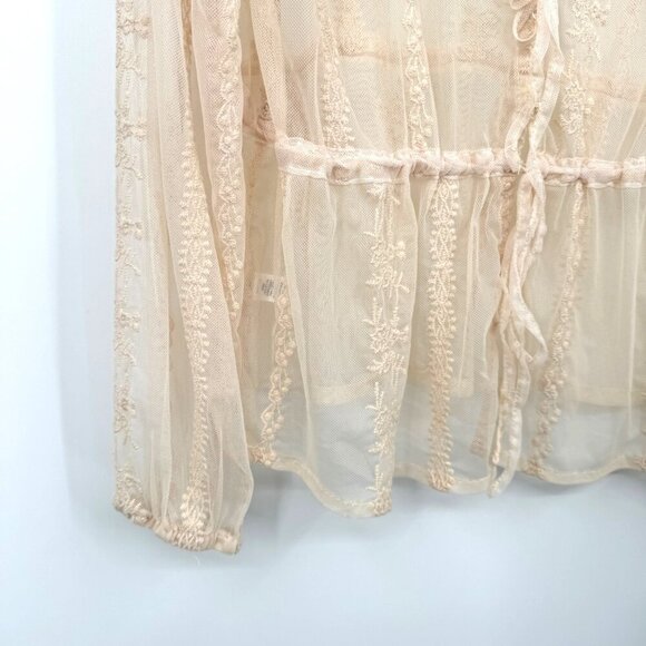 Scully Leather Honey Creek Ivory Embroidered Mesh Tie Front Blouse Woman’s size - Picture 5 of 12